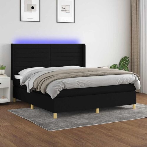  box spring s madracem LED crni 160x200 cm od tkanine Cijene