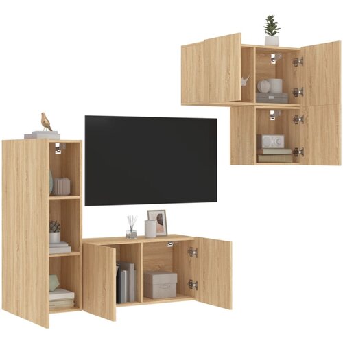  The Living Store Komplet TV omaric 4-delni sonoma hrast inženirski les - Stenska TV Enota, (21555282) Cene
