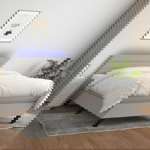 VidaXL Krevet box spring s madracem LED svjetlosivi 90x190 cm tkanina Slike