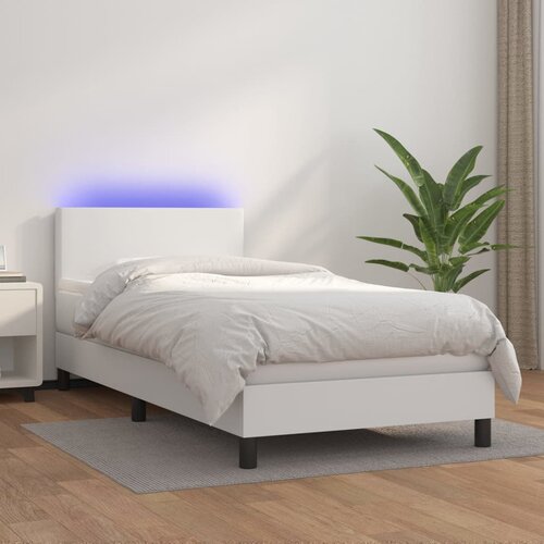 The Living Store Box spring postelja z vzmetnico LED bela 90x200 cm umetno usnje - Box Spring Postelja, (21503828) Slike