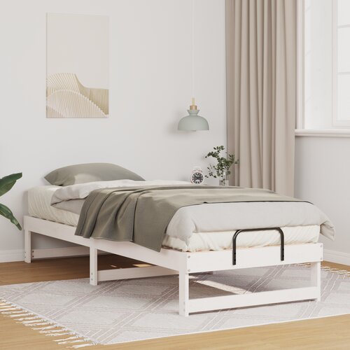 vidaXL Krevetni okvir z ročaji Bela 80 x 200 cm Trdna borovina Cene