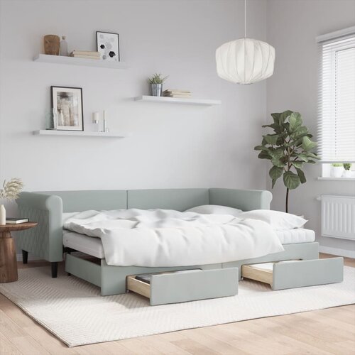 VidaXL Izvlečna dnevna postelja s predali svetlo siva 90x200 cm žamet Slike