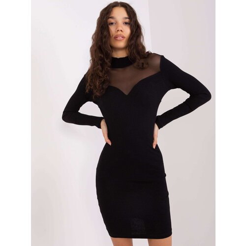 Fashion Hunters Black dress with a mesh neckline BASIC FEEL GOOD Slike