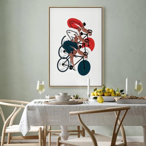  Slika - Cycling Race. Competitors on a Light Background - Illustration 40x60 U prirodnom drvenom okviru Slike