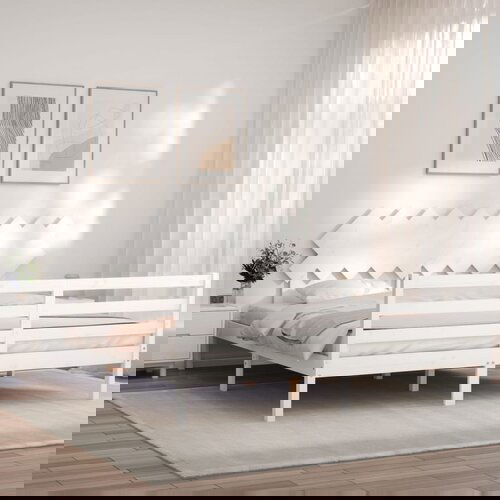 vidaXL Okvir kreveta s uzglavljem bijeli 6FT bračni od masivnog drva Cijene