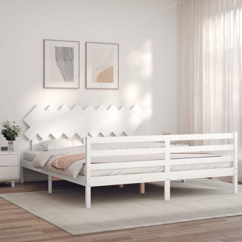 VidaXL Okvir kreveta s uzglavljem bijeli 6FT bračni od masivnog drva Slike