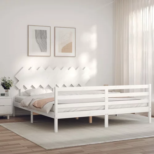 vidaXL Okvir kreveta s uzglavljem bijeli 6FT bračni od masivnog drva