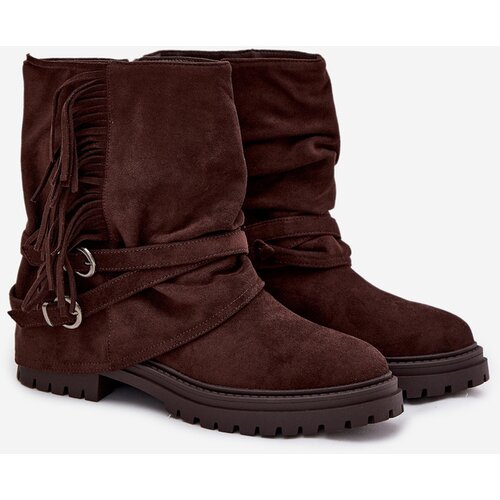 Boto Insulated women&amp;#039;s ankle boots with fringes and klaras flat heel chocolate Helianne Slike