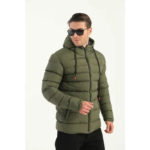 River Club Men's Khaki Inflatable Winter Coat With A Hoody Inner Lined Waterproof And Windproof.
