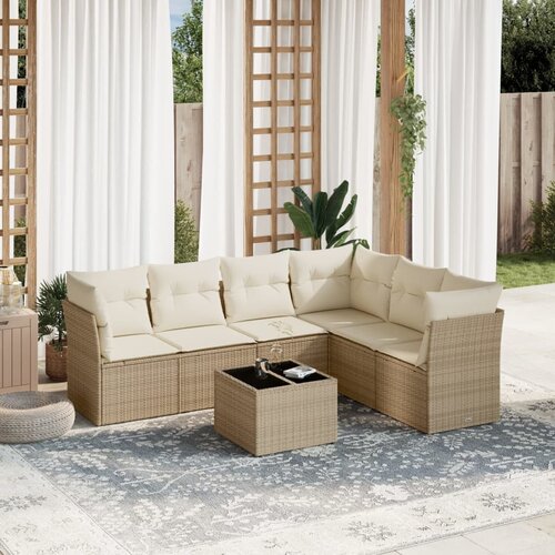 VidaXL 7-dijelni set vrtnih sofa od poliratana s jastucima bež Slike
