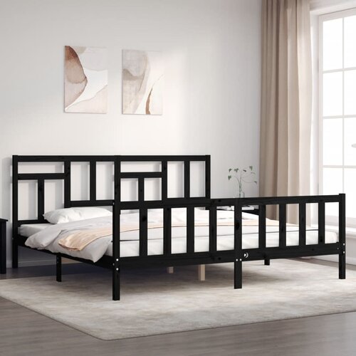 vidaXL Okvir za krevet s uzglavljem crni 200 x 200 cm od masivnog drva Cene