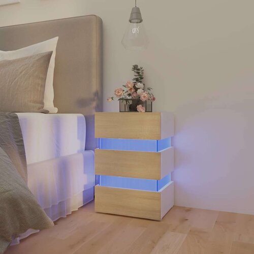 Furnova LED nočna omarica bela sonoma hrast 45x35x67 cm inženirski les, (21927531) Cene
