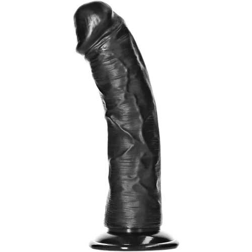 REALROCK Curved - ukrivljeni realistični dildo z lepljivimi nogami - 15,5 cm (črn)