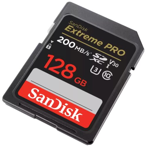 San Disk Extreme PRO 128GB SDXC spominska kartica 200MB/s & 90MB/s Branje/Pisanje UHS-I, Class 10, U3 Cene