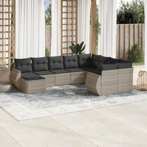 vidaXL 10-dijelni set vrtnih sofa poliratan s jastucima svijetlosivi Cijene