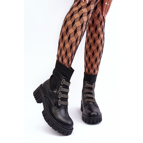 Boto Elastic-Upper Lace-Up Boots Black Kasseis Cene