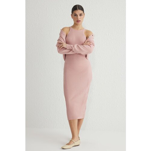 Trendyol Pink Plain Midi Knit Dress Slike