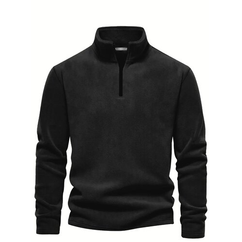 Dewberry 49143 Half Zipper Stand Collar Mens Fleece-BLACK Cene
