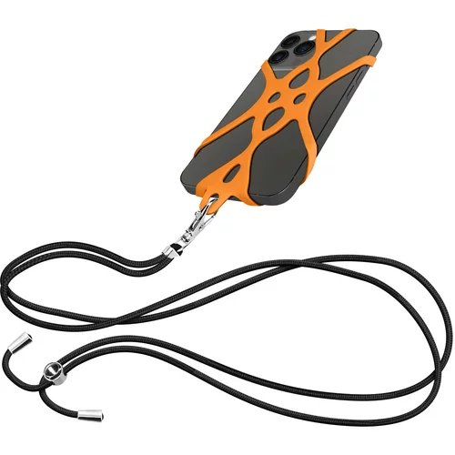 AVIZAR Vrvica za pametni telefon, nastavljiva crna najlonska vrvica z oranžnim univerzalnim silikonskim kavljem, (20633083)