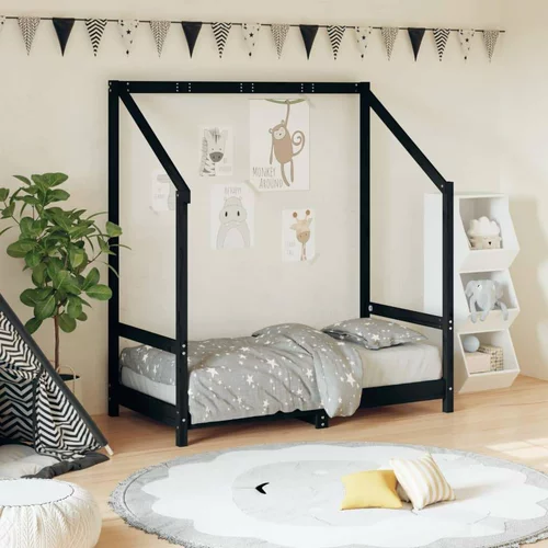  Otroški posteljni okvir črn 70x140 cm trdna borovina, (20916908)