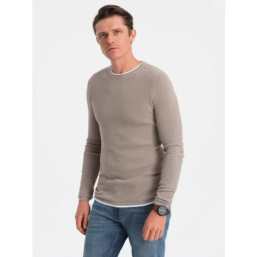 Ombre Men's cotton sweater with round neckline - cold beige