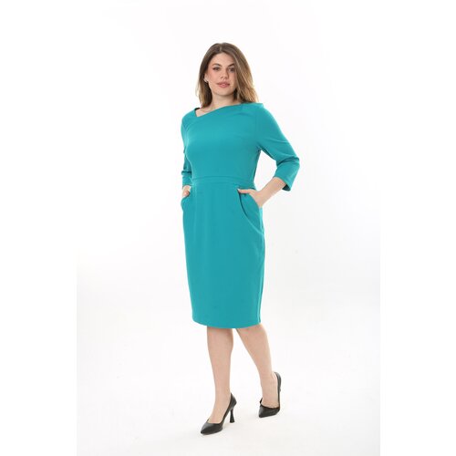 Şans Women's Plus Size Green Lycra Crepe Fabric Lined Hidden Zipper Dress Slike