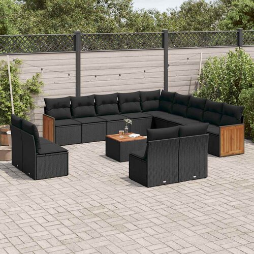  14-dijelni set vrtnih sofa s jastucima poliratan crni Cijene