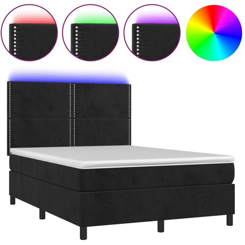 VidaXL Box spring postelja z vzmetnico LED črna 140x190 cm žamet, (20900830) Slike