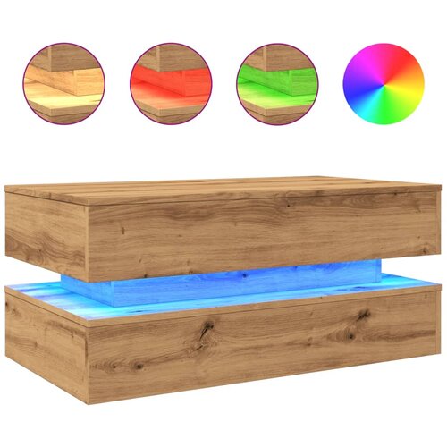 Maison Chic Klubska mizica - kavna mizica - Nizka mizica z LED lučkami artisian hrast 90x50x40 cm, (21751948) Cene