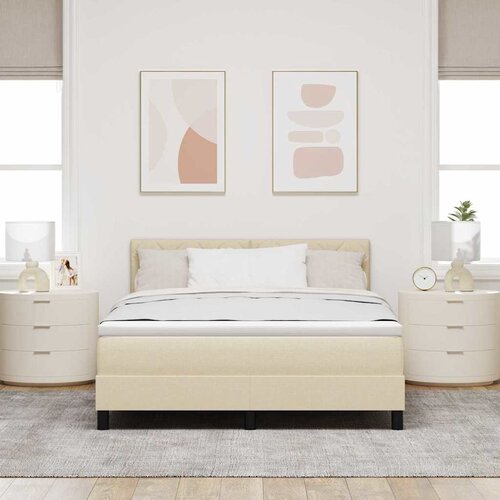  Krevet s opruga kutije s jastukom Krema 160 x 200 cm tkanina Slike