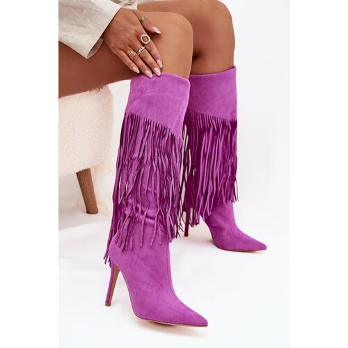 Boto Women&amp;#039;s High Heel Boots with Fringes Purple Isalune Slike
