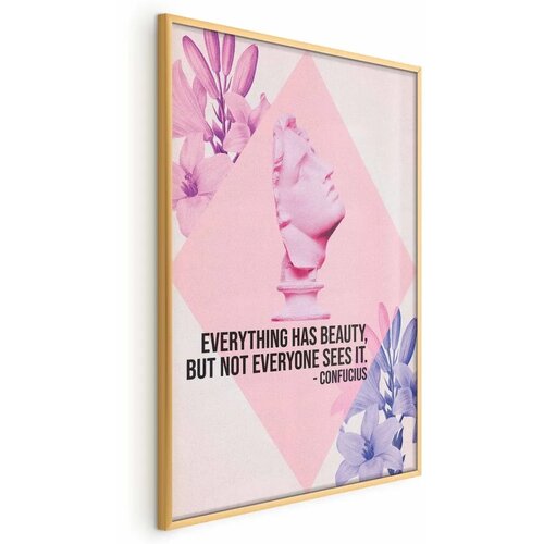  Plakat - Confucius on Beauty - a bust in pink with flowers and a quote 29.7x42 Zlatni okvir Cene