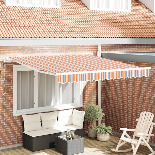 VidaXL Avtomatska zložljiva tenda z večbarvnim črtastim vzorcem 350x250 cm Slike