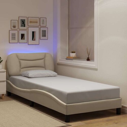  Okvir za krevet s LED svjetlima krem 80 x 200 cm od tkanine Slike