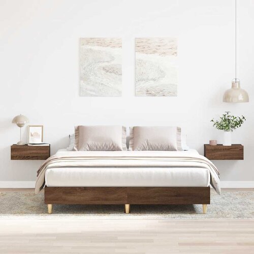 VidaXL Posteljni okvir brez vzmetnice rjavi hrast 150x200 cm inž. les Slike