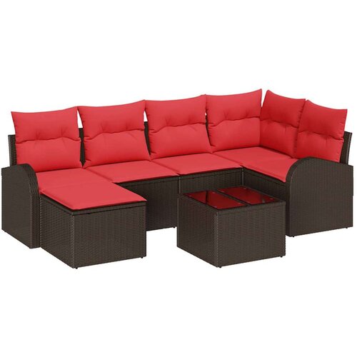 vidaXL Vrtna sedežna garnitura 7 pcs Rjava in rdeča Poly ratan, (5000021938) Cene