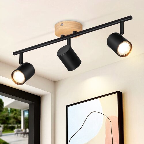 Nettlife 3-LED stropna svetilka črna, GU10 vrtljiva, lesena stenska svetilka, brez žarnice, za dnevno sobo/spalnico, (22116646) Cene
