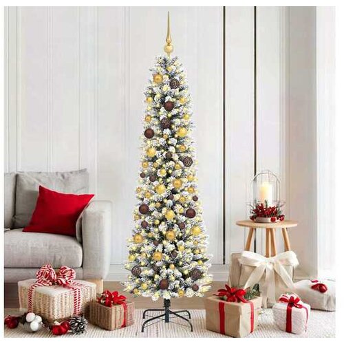 VidaXL Umjetno božićno drvce Bijela 180 cm PVC i Metal i Plastika - 180 cm s LED-ima i zlatnim/bronzanim kuglicama Bijela Slike