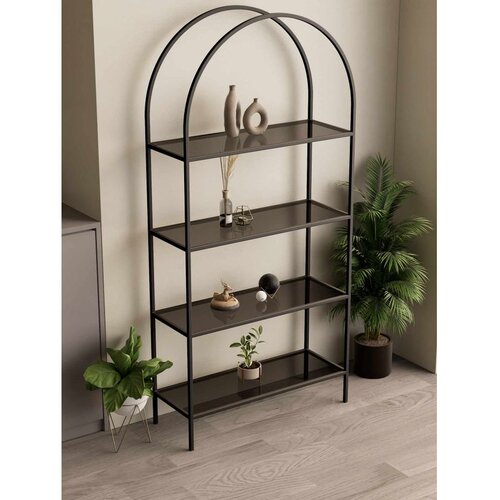 Hanah home Linda polica za knjige 80 &amp;times; 172 &amp;times; 30 cm, crna / dimljeno staklo Slike
