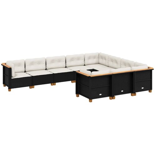  10-dijelni set vrtnih sofa s jastucima crni od poliratana Crna 63.5 x 63.5 x 62 cm Slike