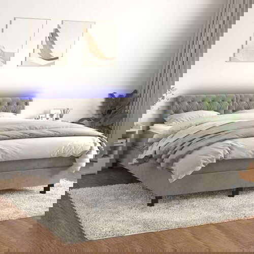  Box spring postelja z vzmetnico LED svetlo siva 140x200cm žamet, (20790892) Slike