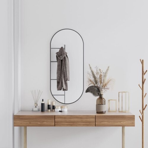 VidaXL Stensko ogledalo črno 100x45 cm ovalno Slike