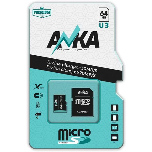 Micro SD CARD 64GB U3 WS30MB/S RS70MB/S ANKA