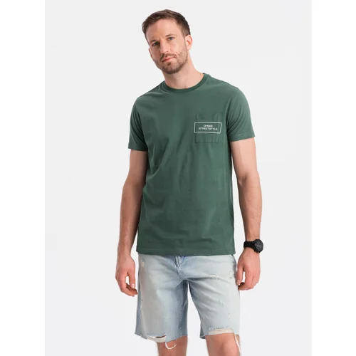 Ombre Streetstyle men's cotton t-shirt with pocket print - dark green