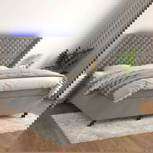  Box spring postelja z vzmetnico LED svetlo siva 140x200cm žamet, (20790181) Slike
