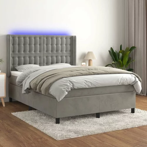  Box spring postelja z vzmetnico LED svetlo siva 140x200cm žamet, (20790181)