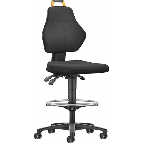 eurokraft pro Vrtljiv delovni stol, črn, s kolesi z zaviranjem med sedenjem in nožnim obročem, tekstilna prevleka