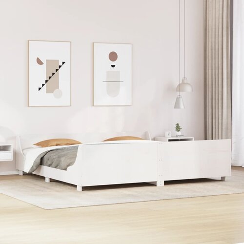  The Living Store Posteljni okvir brez vzmetnice bel 200x200 cm trdna borovina - Posteljni Okvir, (21457939) Slike