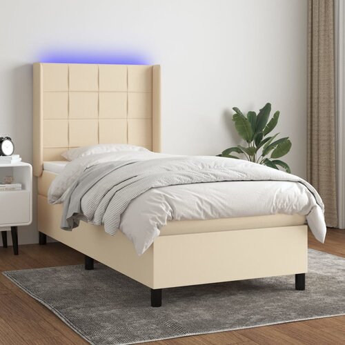 vidaXL Box spring postelja z vzmetnico LED krem 90x200 cm blago Cene