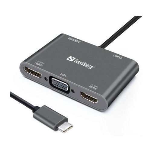 Docking station Sandberg USB-C - 2xHDMI/VGA/USB 3.0/USB C PD 136-35 Cene